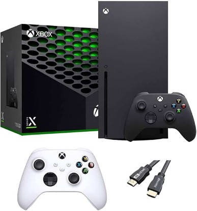 Picture of X-Box Series X Gaming Console Bundle - 1TB SSD Black X-Box Console with Two Wireless Controllers -Black and White -and ahaghug Authorized HDMI Cable