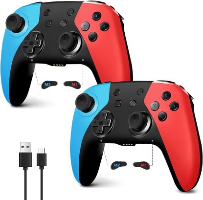 Picture of AceGamer 2 Pack Wireless Controller for Nintendo Switch/Lite/OLED/Switch 2, Hall Effect Joystick for Switch 2 Pro Controller with Wake-Up/Turbo/Dual Vibration/Programmable (Red+Blue)