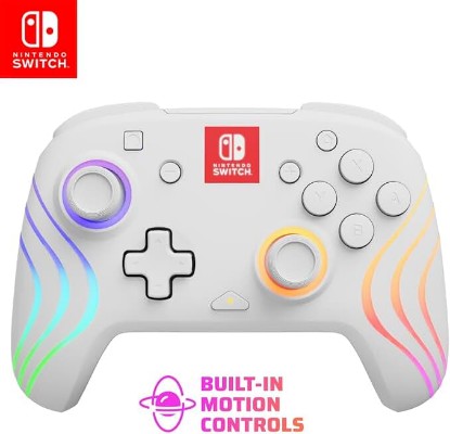 Picture of PDP Afterglow Wave Wireless RGB Gaming Controller for Nintendo Switch 2 | Nintendo Switch Lite, OLED, RGB LED Lighting, App Customization, Rechargeable 20-Hr Battery, 2 Mappable Back Buttons, White