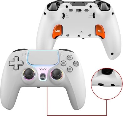 Picture of Wireless Controller for PS5, Compatible with PlayStation 5 /PS5 Pro/Slim/PC, with Hall Effect Joysticks, Back Paddles & Macro, Bluetooth 5.0, Turbo, Dual Vibration, 6-Axis Gyro, RGB Ring, 1000mAh, 3.5mm Audio Jack, PS5 Pro Controller Gamepad with Speaker