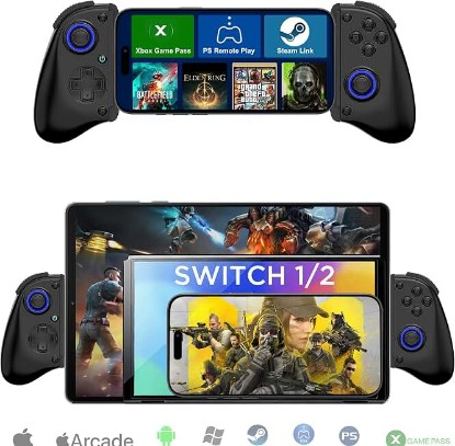 Picture of Megadream Mobile Gaming Controller for iPhone/Android/PC - iPad/Tablet (Up to 11in) - Cloud Game - NS-Switch|Swith 2 - Turn Your Phone into a Gaming Console - PS5/Xbox Remote Play Streaming, Call of Duty, Roblox, Turbo, Black