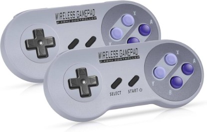 Picture of Asopiram Wireless Controller Compatible with SNES Games, 2-Pack Retro 2.4GHz Wireless Joystick for Windows PC Mac Linux Raspberry Pi Retropie, Gamapad with USB Receiver Compatible with Switch I