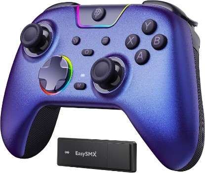 Picture of EasySMX X05Pro Wireless Gaming Controller for PC, Switch, Android/iOS | Hall Effect Joysticks, Ultra-Quiet Buttons, 2-Stage Triggers, 1000Hz Polling, Programmable, Purple
