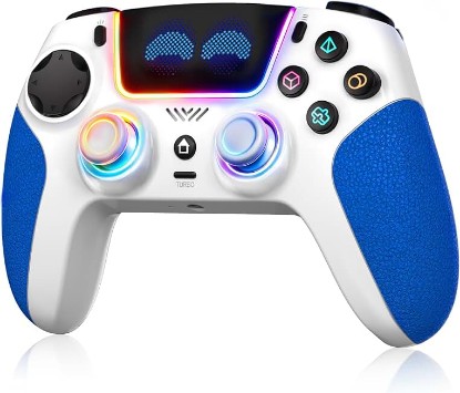 Picture of SFGSUP Wireless Pro Controller for PS5, PC, Mac, Steam Deck, Blue-White | Hall‑Effect Joystick&Trigger, 8‑Colour RGB Lighting, 6‑Axis Gyroscope, Turbo, Dual Vibration, Programmable, 1500‑mAh Battery