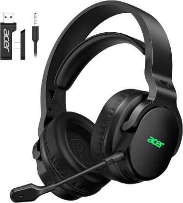 Picture of Acer Wireless Gaming Headset for PS5, PC, PS4, Switch, Mac & Laptop, Tri-Mode 2.4GHz Wireless/Bluetooth 5.4/3.5mm Wired, Suspension Headband, 50mm Dynamic Drivers, Detachable ENC Mic, Black