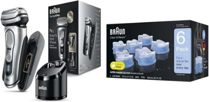 Picture of Braun Electric Razor for Men, Waterproof Foil Shaver, Series 9 Pro 9477cc, Wet & Dry Shave, with Portable Charging Case, ProLift Beard Trimmer with Clean & Renew Refill Cartridges, 6 Count, Pack of 1