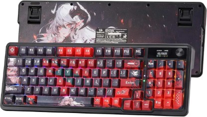 Picture of Redragon K719 PRO Wireless RGB Gasket Gaming Keyboard, Dye-Sub Anime Keycap | Easy-Control LED Info Display, 0-Delay Tri-Mode, Cushioned 5-Layer Noise Dampening for Creamy Thocky Sound, 95% Layout
