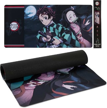 Picture of Demon Slayer Large Gaming Mouse Pad 31"x15" XL Computer Desk Mat, Anime | Demon Slayer anime gaming mouse pad, Oversized 31x15in smooth fabric top, stitched edges, non-slip rubber base.