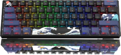 Picture of Womier 60% Percent Keyboard Gaming, Creamy Mechanical Wired Keyboard Anime | Hot-Swappable RGB Keyboard with PBT Keycaps for Windows PC Gamers - POM Linear Red Switch Black Kanagawa,WK61 PRO