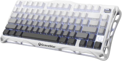 Picture of GravaStar Mercury K1 75% Wireless Mechanical Gaming Keyboard RGB Backlit | Gasket Mount, Hot Swappable Linear Switches, Creamy Sound Keyboard, 2.4GHz/USB-C/Bluetooth 5.0, for Win/Mac【Gradient White】 Global Recycled Standard