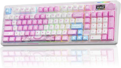 Picture of LINGBAO K98 PRO Anime Mechanical Wireless Gaming Keyboard with Screen Knob | Tri-Mode BT5.0/2.4G/USB-C, Gasket Mount Hot Swappable Linear Switches, RGB Backlit Creamy Sounding for PC/Mac Office& Gaming