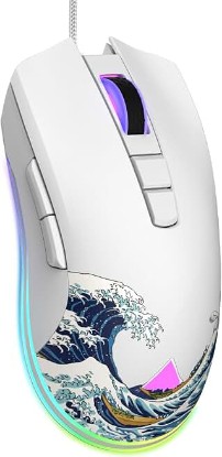 Picture of COSTOM Womier G705 USB Wired Gaming Mouse for PC Computer Windows Mac Laptop, Lightweight Silent RGB Backlit Mouse with Adjustable 12000DPI/7 Programmable Side Buttons,White Kanagawa Theme | Lightweight Silent RGB Backlit Mouse with Adjustable 12000DPI/7 Programmable Side Buttons,White Kanagawa Theme-G705