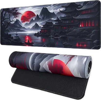 Picture of Large Gaming Mouse Pad,Anime Mousepad Suitable for Home Office School | 31.5 X 11.8 Inch, Stitched Edges, Red Moon XL Keyboard Mat,Non-slip,Smooth,Scratch-Resistant