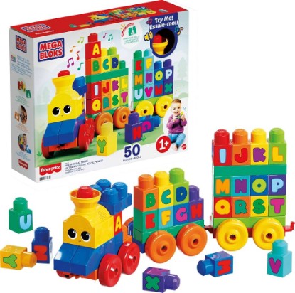 Picture of MEGA BLOKS First Builders Toddler Building Blocks Toy Set, ABC Musical Train with 50 Pieces, Music and Sounds, Ages 1+ Years