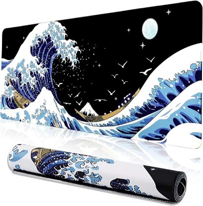 Picture of MEWOOCUE® Gaming Mouse Pad for Desk,Large Wave Mousepad Laptop,Black Japanese Anime Mouse Mat,Long XXL Waterproof Keyboard Pads,Big Non-Slip Mousepads for Game Office Home（31.5 x 11.9 in）