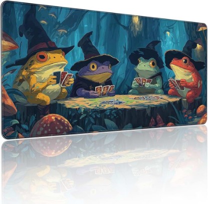 Picture of Anime Frog Playing Card Gaming Mouse Pad, Extended 35.4 x 15.7 Inches, Non-Slip Rubber Base, Stitched Edges,Water Proof， XXL Desk Mat