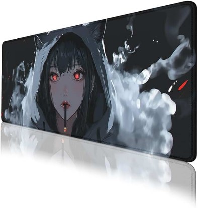 Picture of Anime Girl Gaming Mouse Pad Cute Girl with Red Eyes Black Cat Ears Extended Mousepad XXL Computer Laptop Keyboard Mouse Mat Big Aesthetic Desk Decor Pad 31.5x11.8 in