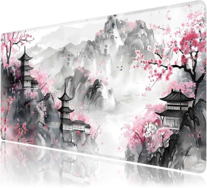 Picture of Japanese Cherry Blossom Large Mouse Pad,Gaming Keyboard Desk Pad,Extended Mouse Mat Non-Slip Rubber Base with Stitched Edges for Office Game Home XXL 35.4"x15.7"