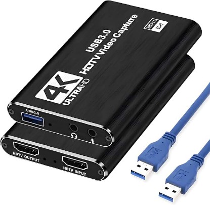 Picture of 4K Capture Card Game Capture Card 1080P 60FPS for Streaming | Capturadora De Video For Game Recording Live Streaming Broadcasting Supports Microphone Input and 3.5MM Headphone Output