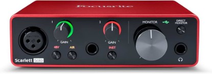 Picture of Focusrite Scarlett Solo 3rd Gen USB-C Audio Interface | 1 XLR Mic Preamp, 1 Hi-Z Instrument Input, 24-Bit/192kHz, 56dB Gain Range, Air Mode, macOS/Windows/iPadOS Compatible