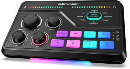 Picture of FIFINE SC8 Gaming Audio Mixer for Live Streaming with 7.1ch Surround sound | For PC,RGB,Headphone Preamp,Mute Button,Volume Control,Optical Input,48V Phantom Power,3 EQ Modes,Game Chat Volume Balacnce