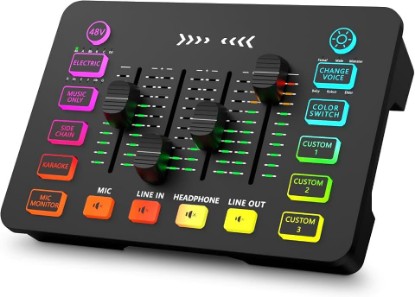 Picture of Gaming Audio Mixer with RGB, Streaming/PC Mixer | with XLR Microphone Interface, 6 Voice Changing Modes Individual Control, Mute Button,48V Phantom Power