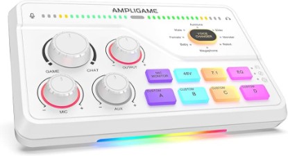 Picture of FIFINE SC8W Gaming Audio Mixer for Streaming with 7.1ch Surround sound | For PC,RGB,Headphone Preamp,Mute Button,Volume Control,Optical Input,48V Phantom Power,3 EQ Modes,Game Chat Balacnce White Global Recycled Standard