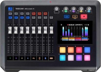 Picture of TASCAM Mixcast 4 Podcast Streaming Mixer, Recorder, and USB Audio Interface — Four XLR/TRS Mic Inputs, Touch Screen and Editing Software Included | Recorder, USB Audio Interface - Four XLR/TRS Mic Inputs, Touch Screen and Editing Software Included