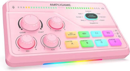 Picture of FIFINE SC8P USB Audio Mixer for Game Chat with 7.1ch Surround sound | For PC,RGB,Headphone Preamp,Mute Button,Volume Control,Optical Input,48V Phantom Power,3 EQ Modes,Game Chat Balacnce Pink Global Recycled Standard