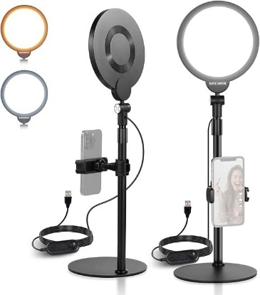 Picture of NEEWER Basics 2 Pack 7" Desktop Ring Lights for Video Recording, 10W Dimmable Full Screen Key Lighting with Desk Stands & Phone Holders for iPhone Computer Laptop Vlog Streaming Video Conference, R06
