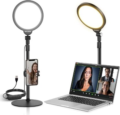 Picture of NEEWER Basics 7" Desk Ring Light for Video Recording, 10W Dimmable, R06 | Full Screen Key Lighting, Stand, Phone Holder for iPhone, Computer, Laptop, Vlog, Live Streaming, Video Conference Lighting
