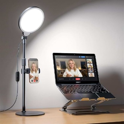 Picture of Desk Ring Light with Stand for Computer, 30 Modes Video Conference Lighting | Adjustable Desk Light for Video Recording, Zoom Lighting for Computer, Webcam, Podcast, Calls, Home Office, CRI 97.8 Recycled Claim Standard Blended