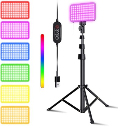 Picture of Fugetek 52" RGB LED Photography Video Light, 77 RGB Beads, All Aluminum Tripod, Unique Light Modes, Inline Contoller, USB Powered, Portable, Adjustable, 14 Colors, Game Streams, YouTube