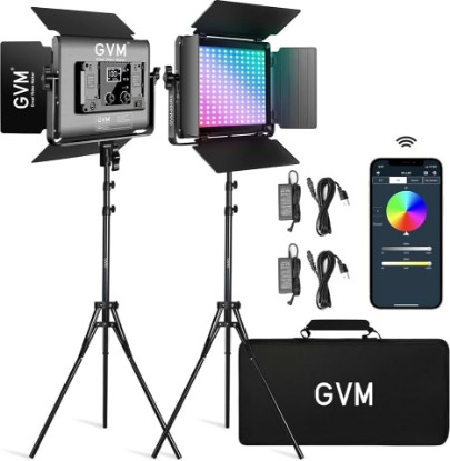 Picture of GVM RGB LED Video Light with Bluetooth Control, 60W Photography Studio Lighting Kit with Stands, 2-Packs 880RS Dimmable Led Panel Light for YouTube, Streaming, Gaming, 8 Applicable Scenes, CRI97