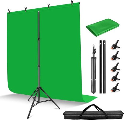 Picture of Hemmotop Green Screen Stand 7x5 ft(HxW) with 6.5x5 ft Backdrop Kit | Chromakey, for Streaming, Gaming, Zoom, Video Recording, Metal and Ployester, with 5 Clips and Carrying Case, Portable