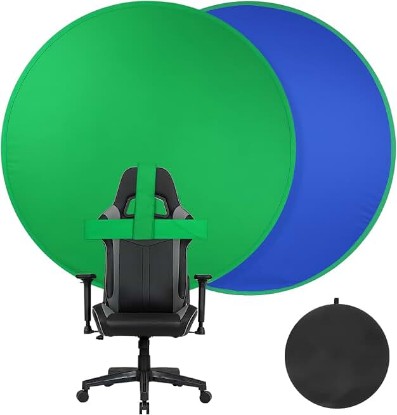 Picture of Green Screen Chair,Heorryn 59in Portable Green Blue Screen Backdrop Kit with Double Sided Pop Up Greenscreen Background for Chroma Key Photo/Video, Streaming, Conferencing and Product Photography