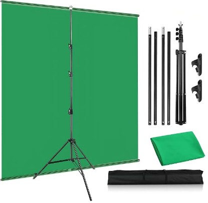 Picture of 2-in-1 Green Backdrop Stand Kit, I-Frame Design - 8'(H) x 5'(W) Portable Photography Background Stand with 6.5 'x 5' Green Backdrop & Carry Bag for Video Streaming, Zoom Meetings, Parties