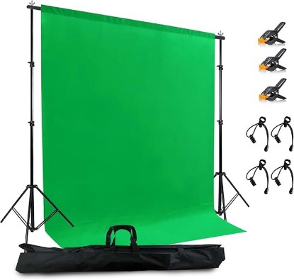 Picture of 2 in 1 Green Backdrop Stand Kit, 6.5x6.5 ft Portable Dual Rod Stand kit with 6x7ft Green Backdrop-Premium Polyester for Video Streaming, Portrait Photoshoot, Wall Mounted, Parties