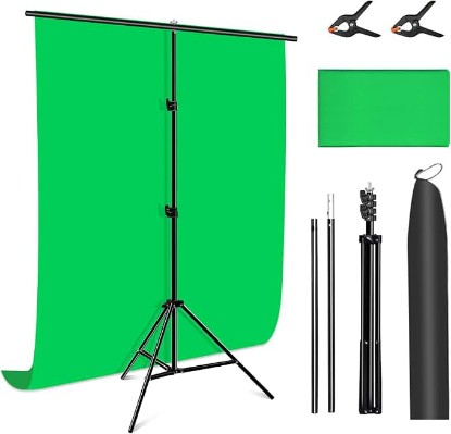 Picture of Green Screen Backdrop Kit with Stand, PULUZ 3.2x6.5ft Portable GreenScreen Background Stand, T-Shape Green Screen Stand kit with Clamp Carrying Bag for Streaming Video and Photography Shoots