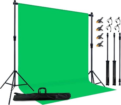 Picture of 2-in-1 Green Backdrop Stand Kit - 6x9 ft Green Backdrop with 6.5x6.5ft Portable Photography Stand for Video Streaming,Zoom Meetings,Parties,Anti-Wrinkle Polyester Fabric