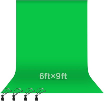 Picture of EMART 6x9Ft Green Screen Backdrop,Photography Greenscreen Background | Polyester Green Screen Fabric Cloth,Photo Backdrop Curtain Suit YouTube Video,Streaming,Zoom Meeting,VR(with 4 Clips)
