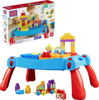 Picture of MEGA BLOKS First Builders Build 'n Learn Table Toddler Blocks Toy Set, Blue | Portable Activity Table, 30 Pieces, Built-In Storage, Preschool Kids Ages 1+ Years, Easy to Build (Amazon Exclusive)