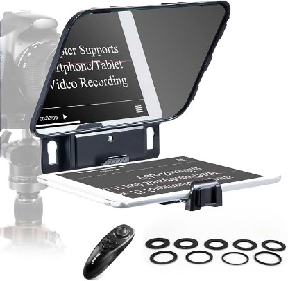 Picture of Desview T3 Teleprompter for Camera & Smartphone - Supports iPad/Tablet up to 10" - Beam Splitter Glass with Bluetooth Remote - Wide Angle Support for YouTube, TikTok & Live Streaming