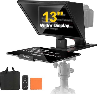 Picture of Desview P13 Portable Teleprompter for Camera, Tablet Prompter Compatible with 12.9" iPad Pro, Foldable Light Shield, Bluetooth Remote & Storage Bag for DSLR, YouTube Video Recording & Streaming