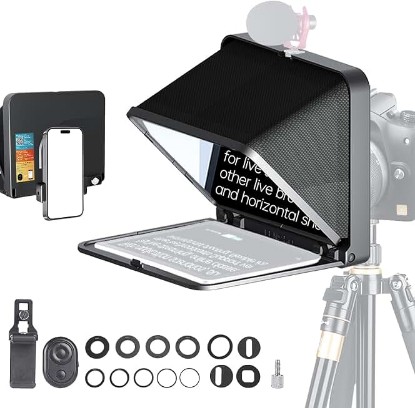 Picture of LENSGO 9.7” Teleprompter for Camera iPad Tablet Smartphone w/Remote Control, APP Compatible with iOS & Android System for Online Teaching Vlogger Live Streaming Interview, Fold in One Sec
