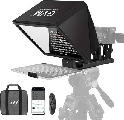 Picture of GVM 12" Teleprompter for iPad Tablet Phone DSLR Camera, Collapsible Teleprompter Kit with Installation Free Design, HD Refective Display, APP Remote Control, Carry Case, for Video Recording
