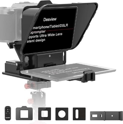 Picture of Desview P8 Universal Teleprompter for Smartphone Camera, DSLR Webcam Tablet up to 10" with Bluetooth Remote Foldable Design for Live Streaming Video Recording YouTube TikTok Videos