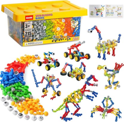 Picture of 215 PCS STEM Building Blocks Playset for Kids Ages 4-8 Birthday Gifts Boys | Preschool Classroom STEM Activities. Storage box. Build 40+ models with guide. Educational Creative Games, Gift for ages 3+