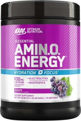 Picture of Optimum Nutrition Amino Energy Powder Plus Focus, with BCAA, Electrolytes, and Caffeine, Grape, 1.42 LB,72 Servings (Packaging May Vary) | 5G BCAA Blend with Essential Amino Acids for Muscle Recovery, Endurance, and Lean Muscle Support During Training