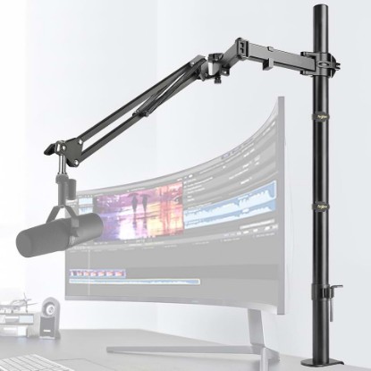 Picture of Mic Boom Arm, Adjustable Height Overhead Microphone Stand with Heightened Extension Riser for Shure SM7B Blue Yeti HyperX QuadCast S and other Mic ClimatePartner certified